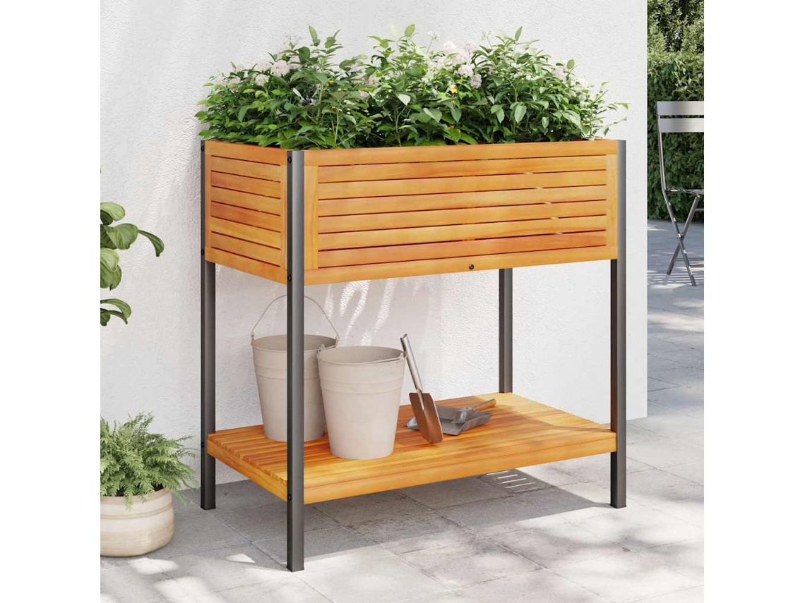 Vidaxl Vaso/floreira Jardim C/ Prateleira 80x45x80cm Acácia Maciça/aço
