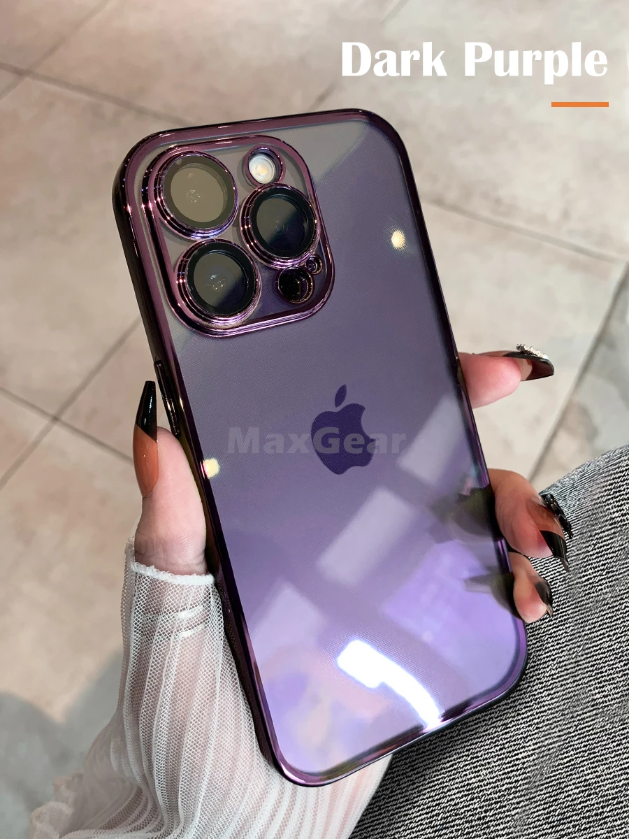 Capa Protetora Transparente De Silicone Eletrorevestido (roxo Escuro) Para Iphone 14 Pro Max, Macia E Resistente A Impactos.