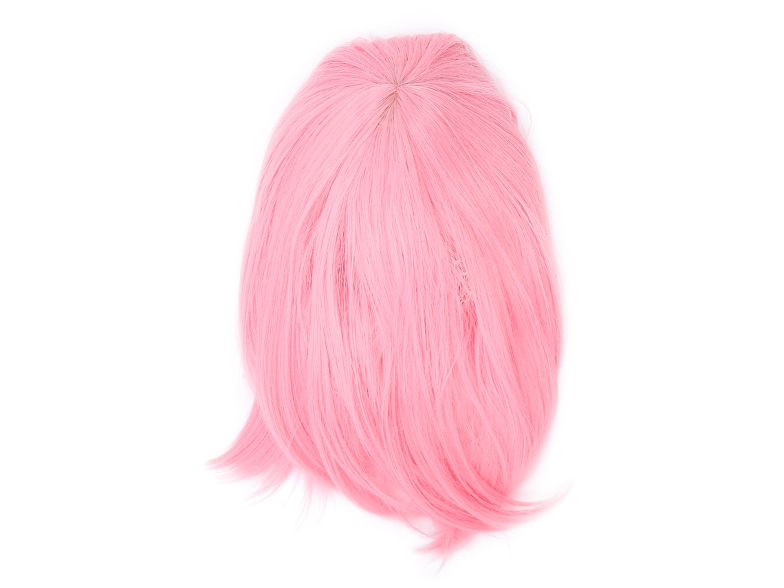 Peruca curta e lisa com franja para cosplay, rosa.