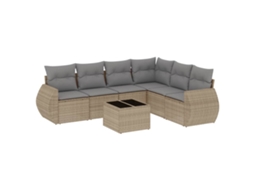 Conjunto de 7 Sofás para Jardim com Almofadões Vime Pe Bege MAISON EXCLUSIVE (7 pcs)