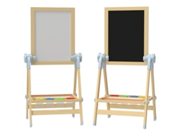 Cavalete De Madeira Infantil, Quadro Branco Dupla Face E Quadro Negro Ajustáveis Em Altura Com Rolo De Papel, Prateleira, Natureza
