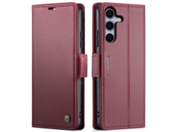 Capa Para Samsung Galaxy S25 Fe 5g De Couro Rfid Antirroubo Com Textura De Lichia E Fivela Borboleta Vermelha