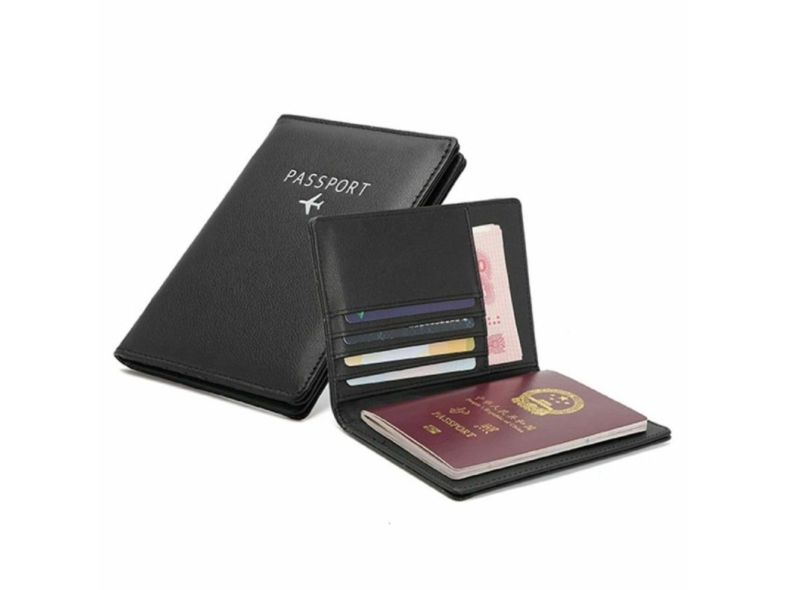 Porta-passaporte Em Couro Pu, Preto