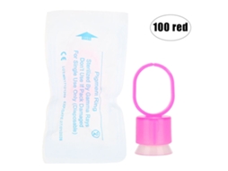100 Peças/conjunto Copo Anel Para Tinta De Tatuagem Descartável Com Esponja Suporte Pigmento Maquiagem Permanente Vermelho