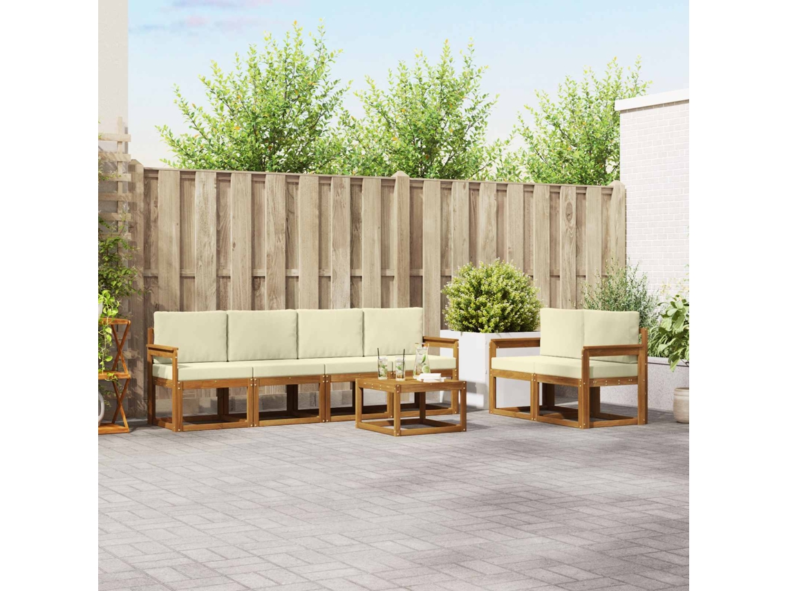 Vidaxl Conjunto De Sofás Para Exterior 7 Pcs Natural E Creme