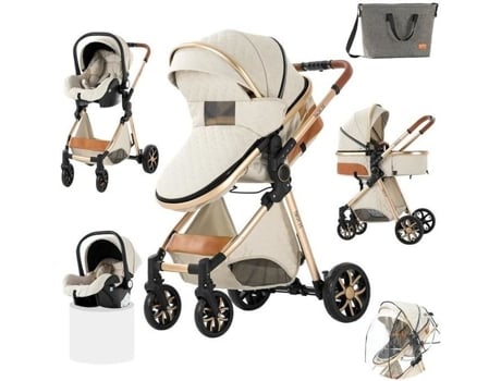 Poussette 3 Em 1 Bebé Combinada Assento De Carro Nacelle Trio Reversível Ajustável Alta Qualidade Rodas Increváveis Canne Branco.bazarland30 P O S