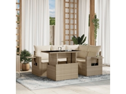 Vidaxl 5 Pcs Conjunto De Sofás P/ Jardim Com Almofadões Vime Pe Bege