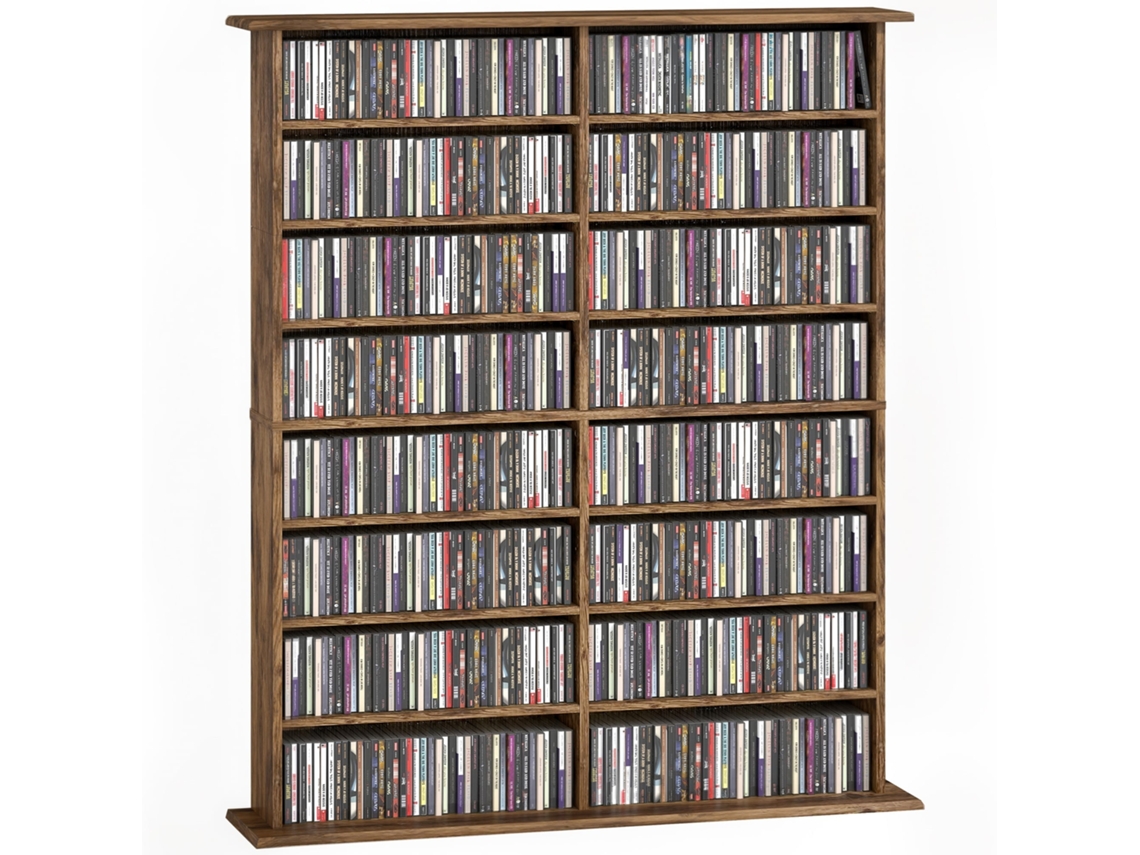 Unidade Organizadora Para Cds E Dvds Com 16 Compartimentos E 12 Prateleiras Ajustáveis, Capacidade Máxima Para 720 Cds/396 Dvds E Blu-rays, Marrom.