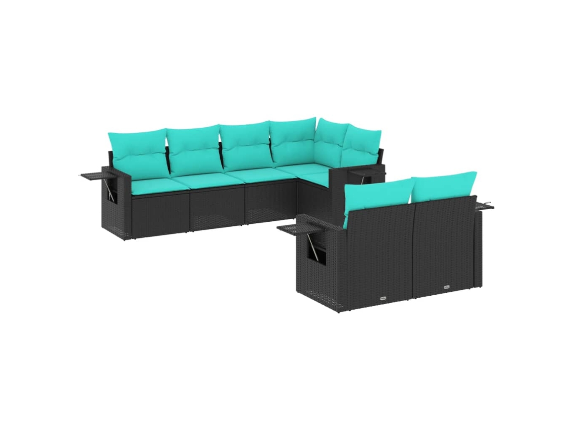 Conjunto de Sofá de Jardim, 7 Peças, Almofadas, Rattan Preto MAISON EXCLUSIVE