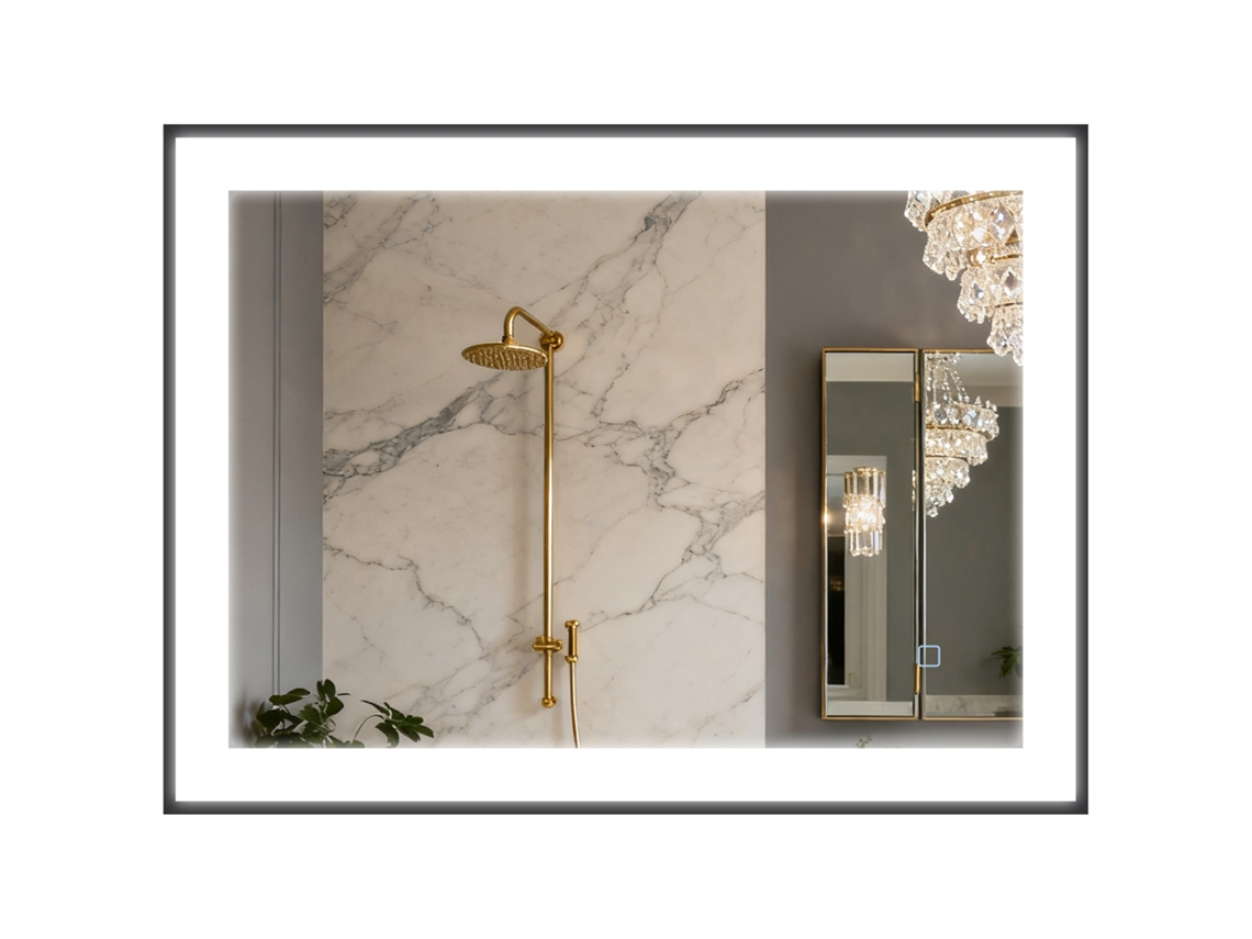 Espelho Casa De Banho Com Luz Led 80x60 Cm Iluminação Ajustável Função Anti-embaciamento Memória Preto