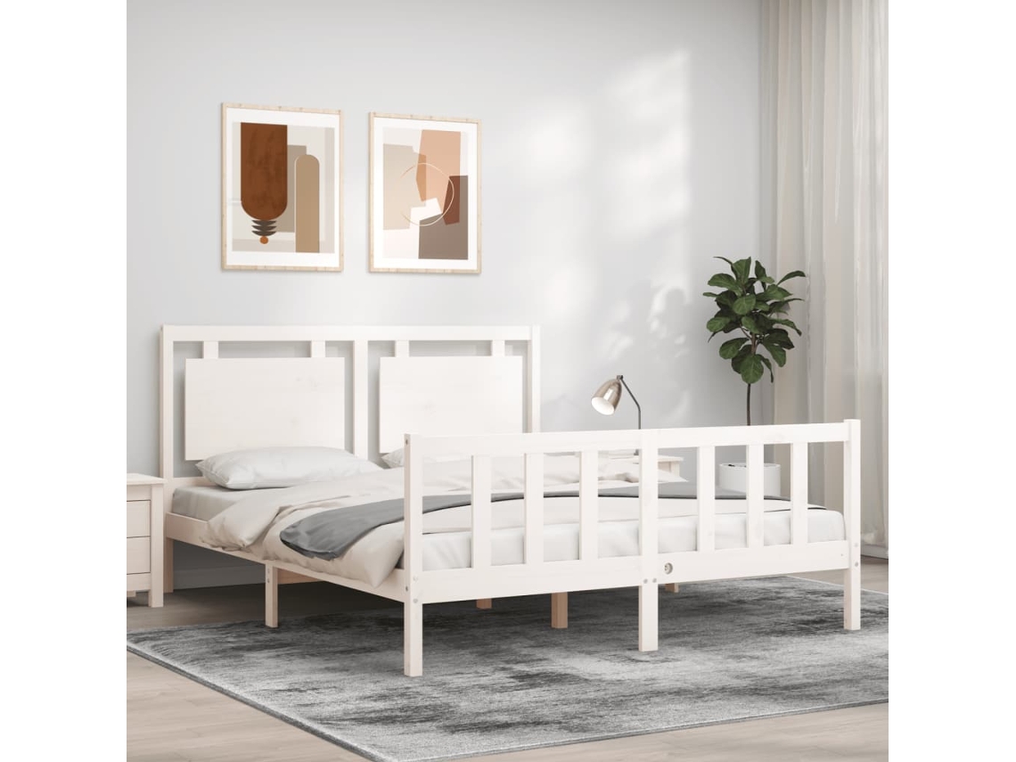 Cama Sem Colchão 160x200 Cm Madeira De Pinho Maciça Branco