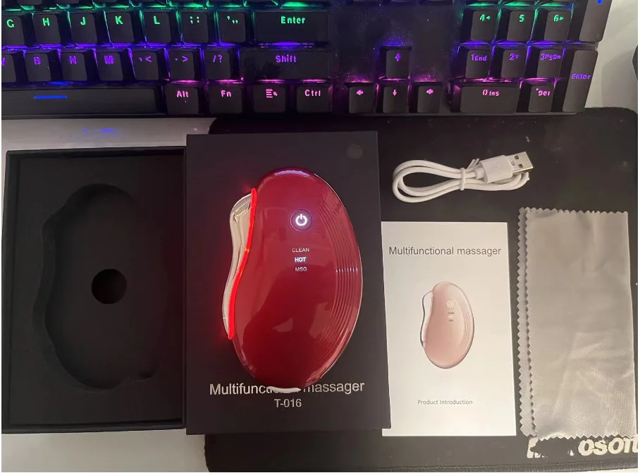 (vermelho Encantador) Aparelho De Beleza Para Massagem Facial Com Aquecimento E Gua Sha