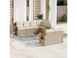 Vidaxl 7 Pcs Conjunto De Sofás P/ Jardim Com Almofadões Vime Pe Bege