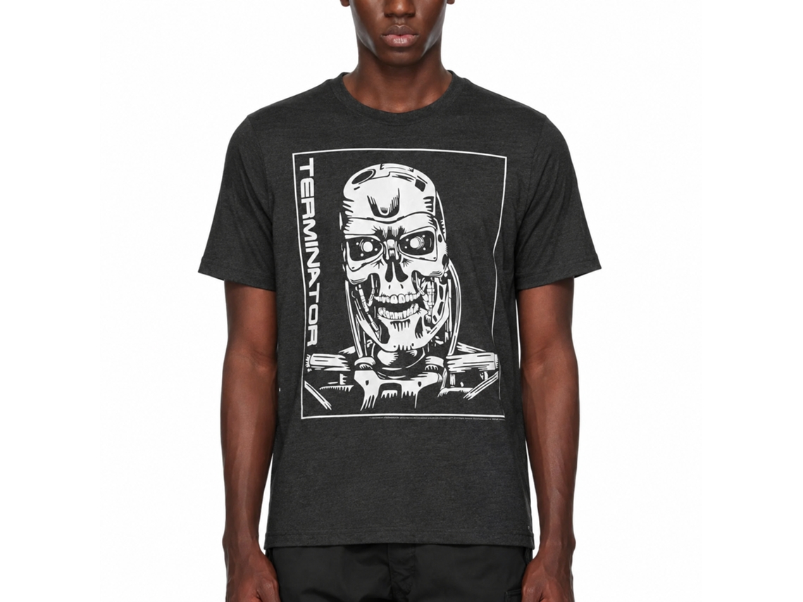 Rockinstone Terminator Machine Skull Heather Black Adult T-shirt Size:m