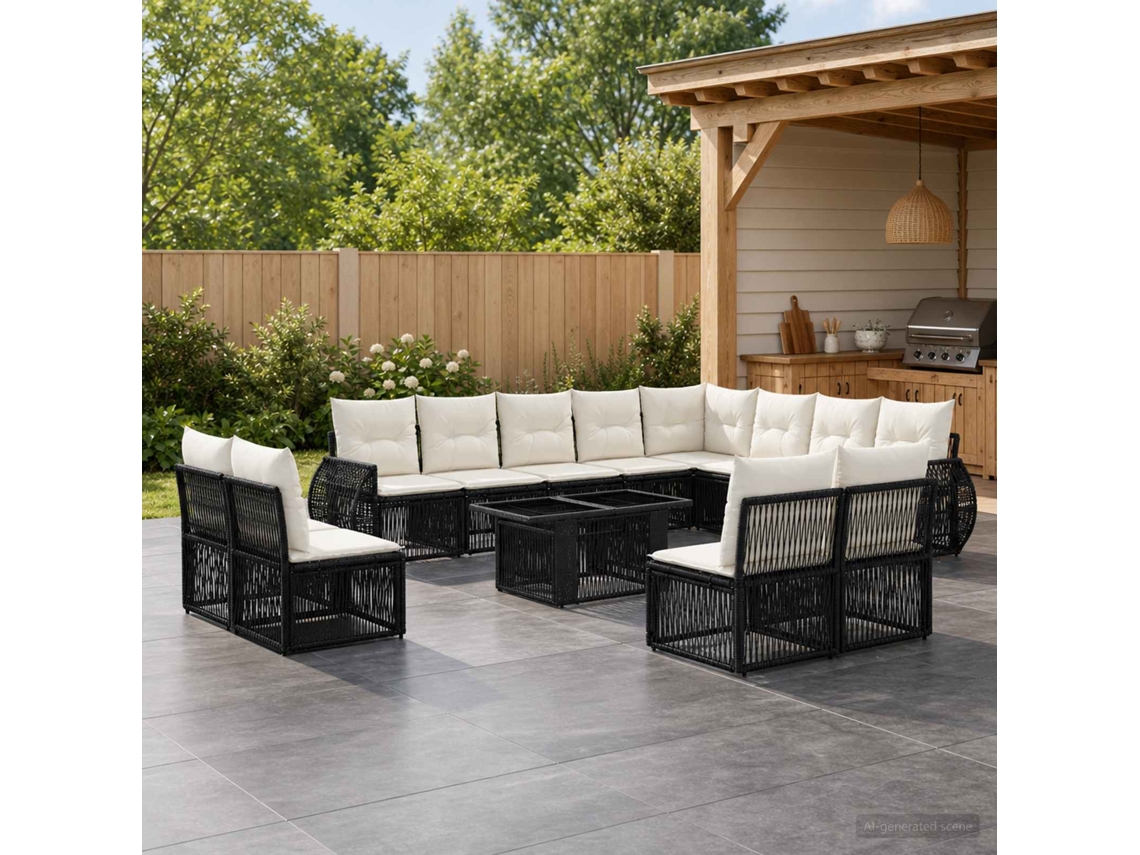 Vidaxl Conjunto De Sofá De Jardim 13 Unid. Preto E Branco Creme