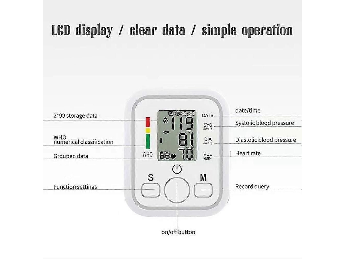 Monitor De Pressão Arterial De Braço, Digital, Com Braçadeira Para Uso Doméstico, Automático - Elysve