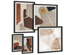 Conjunto De Pinturas Plantas Verdes, Minimalismo Moldura Preta Fotos Para O Escritório Espelharte (conjunto De 5 Imagens)