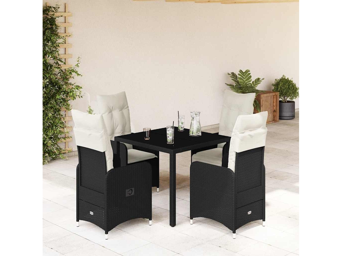 Vidaxl 5 Pcs Conjunto Bistrô De Jardim C/ Almofadões Vime Pe Preto