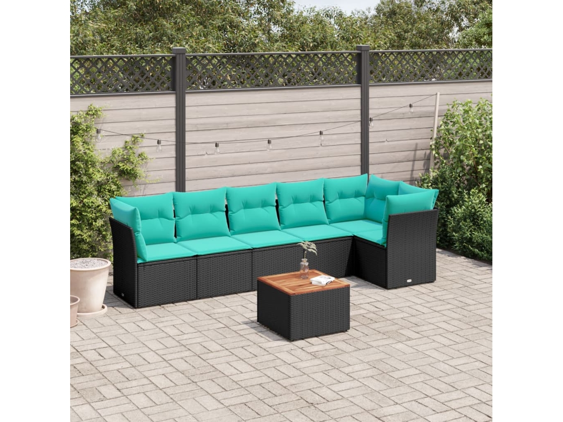 Vidaxl 7 Pcs Conjunto De Sofás P/ Jardim C/ Almofadões Vime Pe Preto