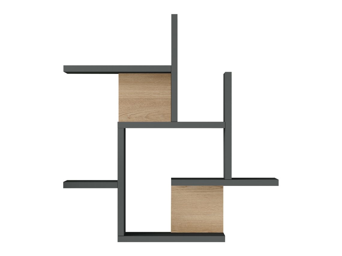 Prateleira De Parede Reyna 7 Prateleiras 66x63x15cm Antracite / Efeito Madeira [EN.CASA]