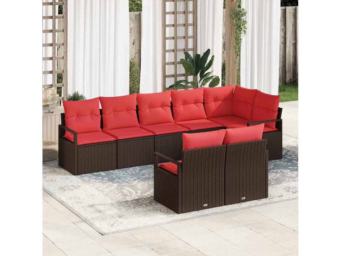 Vidaxl Conjunto de Sofás 8 Pcs Castanho Vime Pe