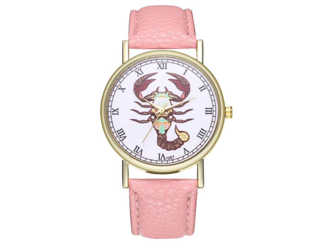 Reloj De Cuarzo Con Correa De Cuero Pu Moda Para Mujer Dial Redondo Rosa