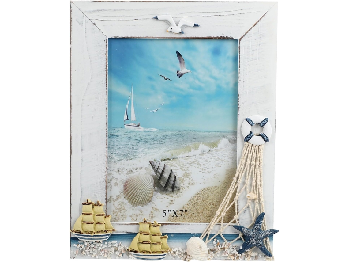 Porta Retratos Madeira 18 7 Polegadas Estilo Mediterrâneo Design Veleiro Branco Decorativo Suporte Fotos GOKOCO