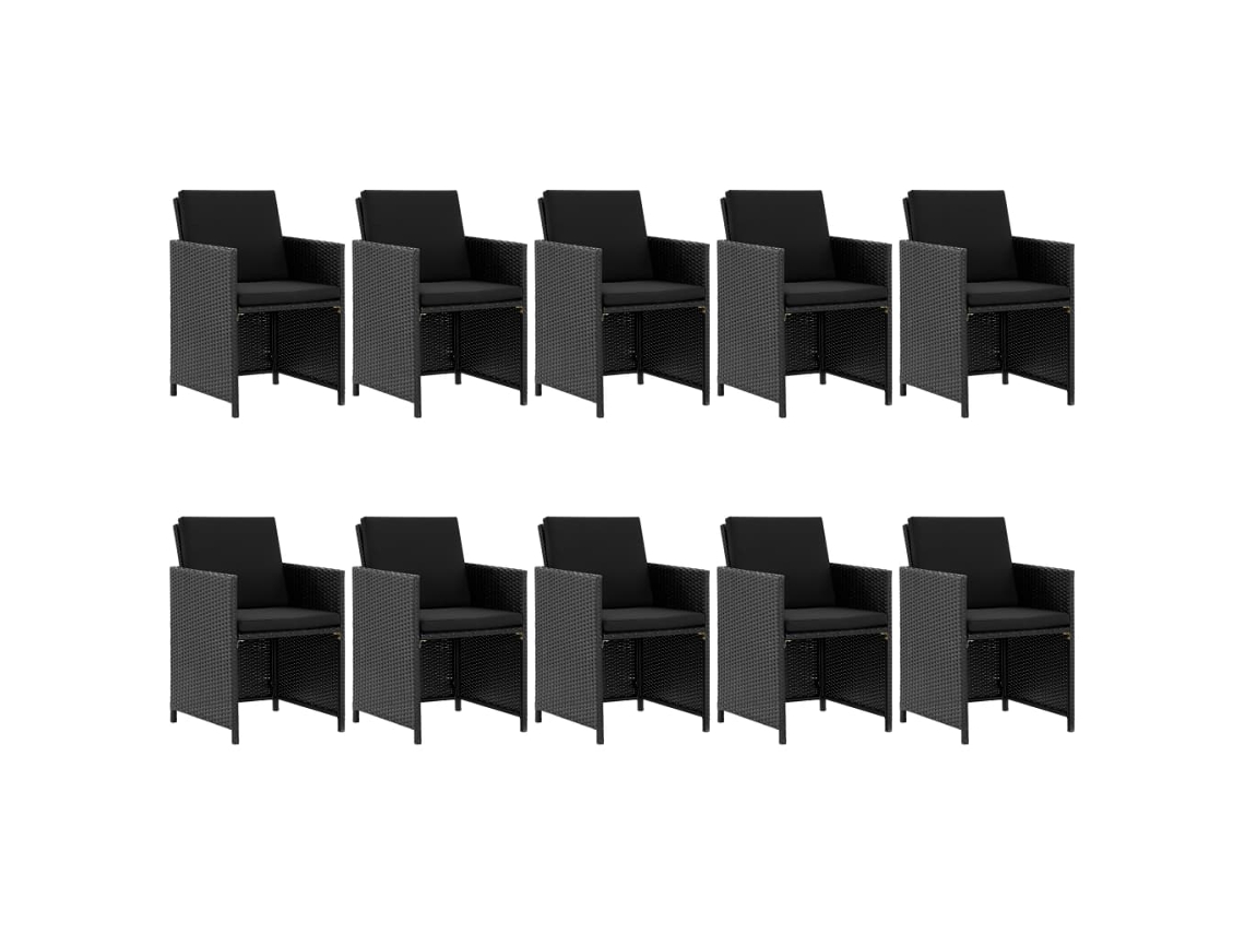 Maison Exclusive - 11 Pcs Conjunto Jantar Exterior Com Almofadões Vime Pe Preto
