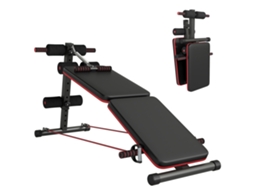Banco De Abdominais Dobrável Ajustável Em Altura Com Cordas Elásticas 137x51x50-66cm Preto E Vermelho