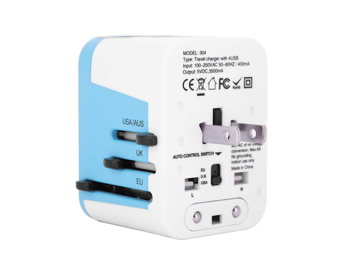 Laxiscreed Adaptador De Corrente Universal Com 4 Portas Usb E 3500ma, Compatível Com Tomadas Globais