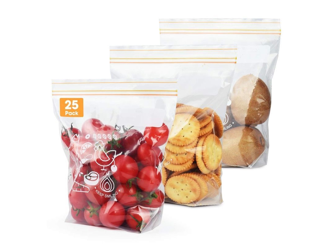Sacos Ziploc para congelamento de alimentos, pacote com 25 unidades, tamanho médio, 2026.