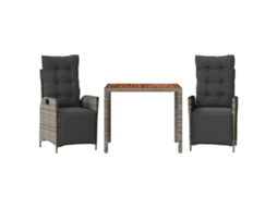 Conjunto 3 de jantar p/ jardim c/ almofadões VIDAXL vime PE cinza