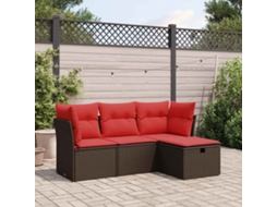 Vidaxl 4 Pcs Conjunto Sofás De Jardim C/ Almofadões Vime Pe Castanho