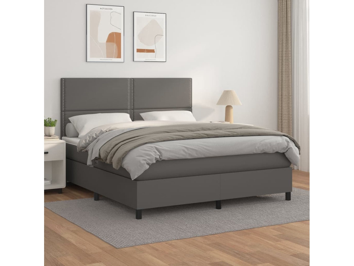 Cama Com Molas/colchão 180x200 Cm Couro Artificial Cinza