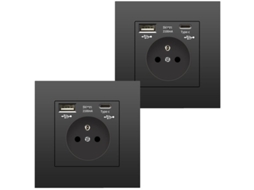 Conjunto de 2 tomadas com USB BRILVIBERA, tipo C
