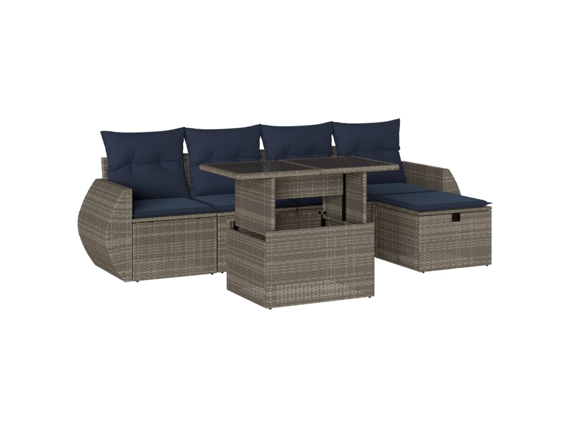 Conjunto de Sofá de Jardim, 6 Peças, Almofadas, Rattan Cinza MAISON EXCLUSIVE