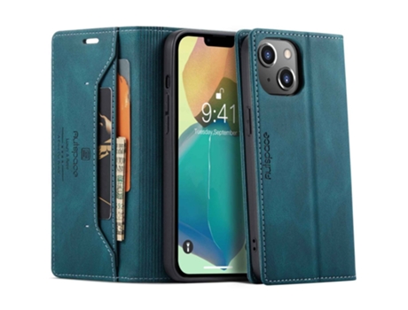 Capa Bloqueio Rfid Para Iphone 14 Autspace Pele Sintética Azul
