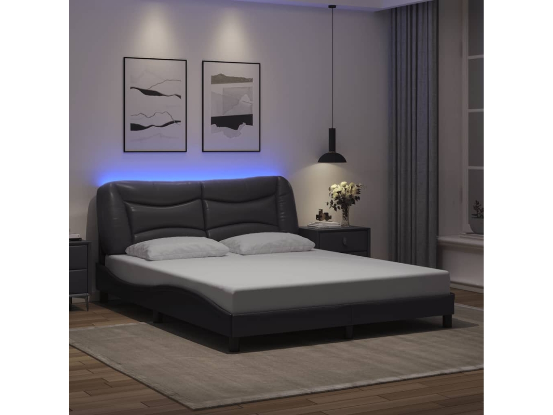 Vidaxl Estrutura de Cama com Led Sem Colchão Hvar 160x200cm Cinza