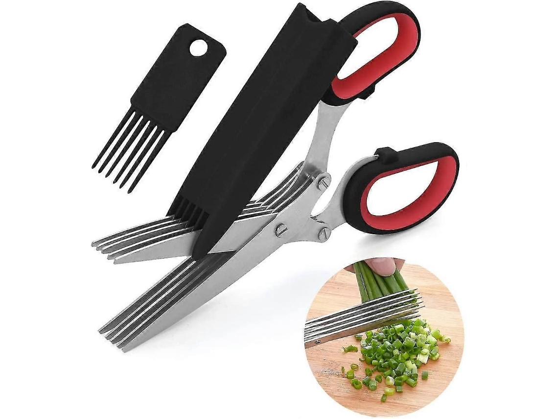 Tesoura De Cozinha Multifuncional Com 5 Lâminas E Capa, Para Cortar Ervas E Saladas