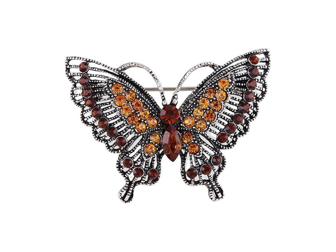 2026 broche para Mulher Borboleta Retrô Oco com Pedras Strass Antiderrapante Resistente para Jaqueta Ou Colar