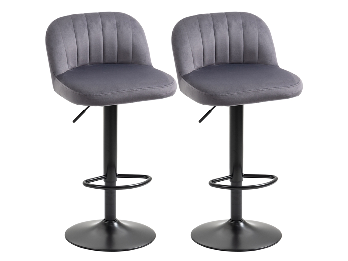 Conjunto de 2 Banquetas de Bar com Design Contemporâneo, Apoio para os Pés, Altura Ajustável e Giratórias, na Cor Cinza. ESSÊNCIACASA