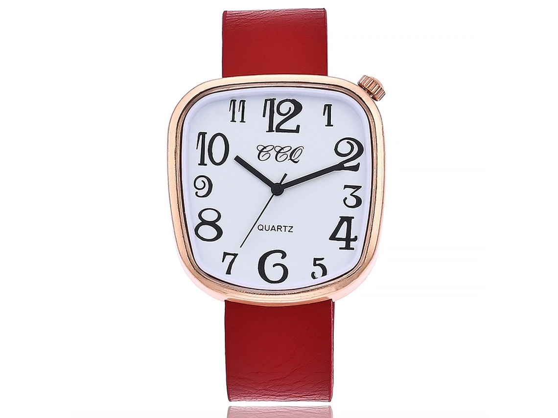Relógio de pulso CCQ Quartz para mulheres e homens com mostrador numérico vermelho e branco