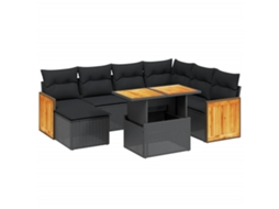 Conjunto de 8 Sofás de Jardim com Almofadões Vime Pe Preto MAISON EXCLUSIVE (8 pcs)