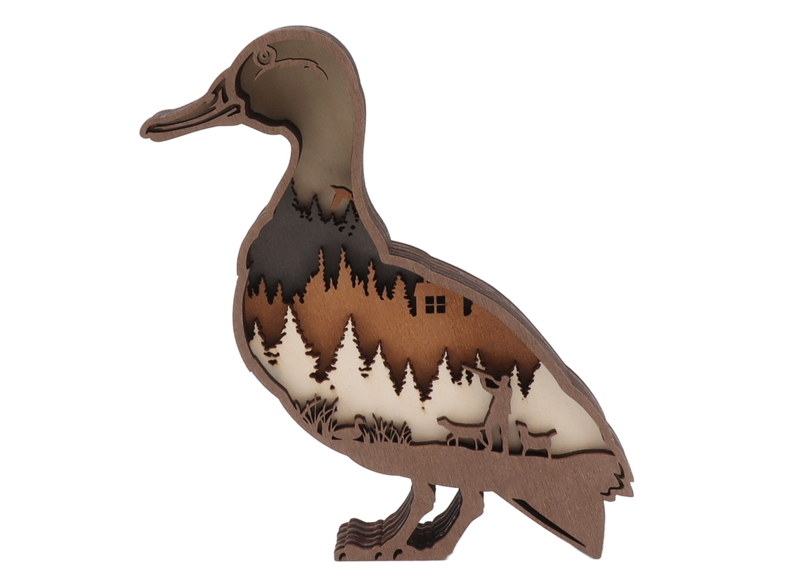 Estátua de pato selvagem em madeira com gravura 3D artesanato decorativo para mesa de escritório | S/MARCA