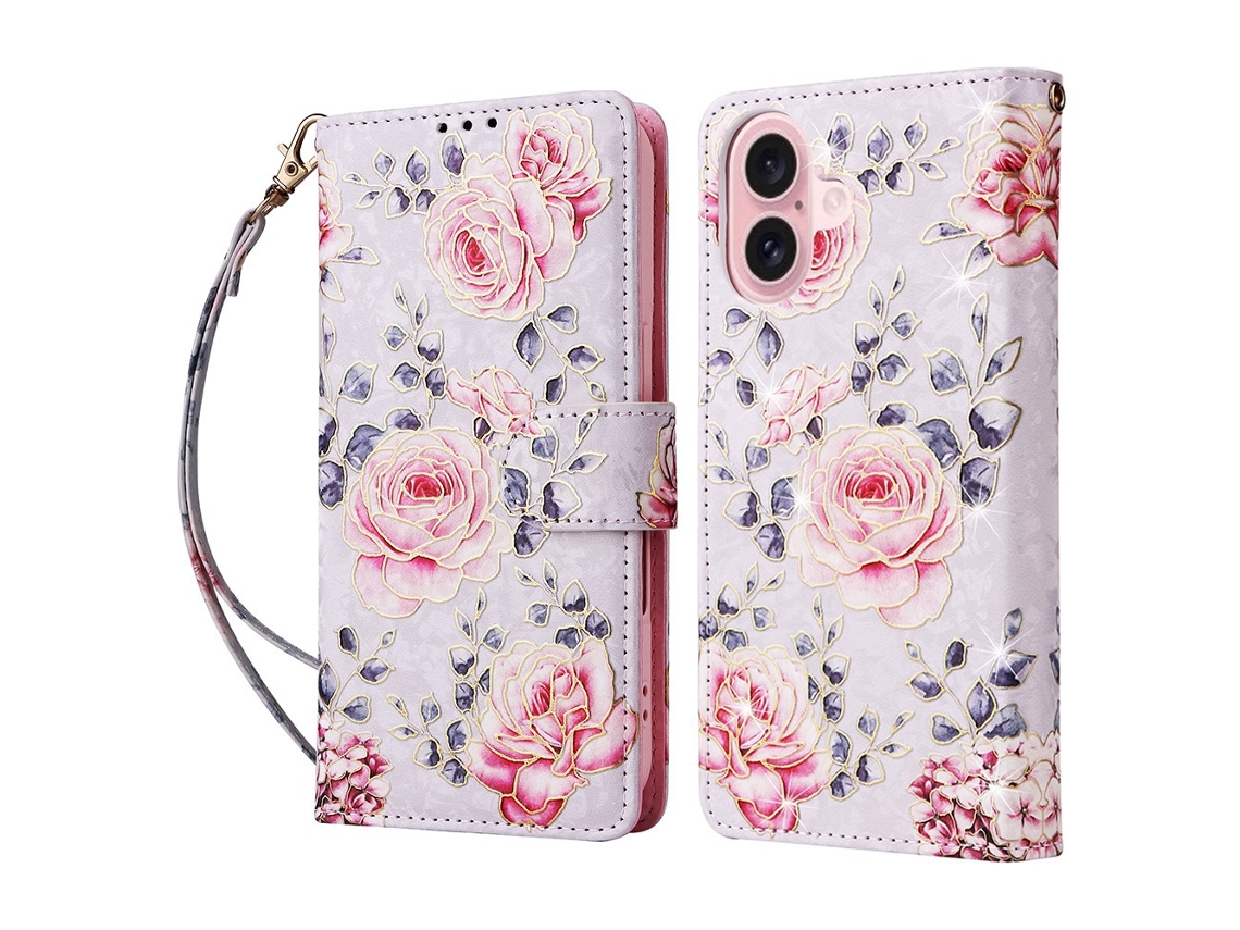 Capa Para Iphone 17 Em Couro Rosa Com Proteção Rfid E Flores.