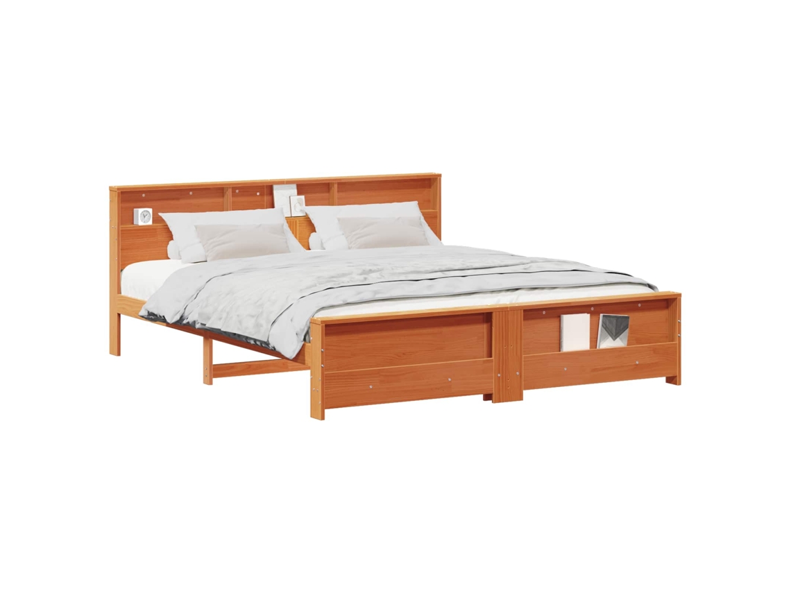 Cama De Casal | Camas Para Quarto | Estrutura Da Cama Marrom Cera 200 X 200 Cm Madeira Processada