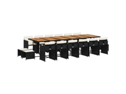 Conjunto de Jantar 17 Pcs para Jardim com Almofadões Vime Pe Preto MAISON EXCLUSIVE (17 pcs)