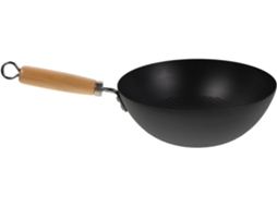 Wok Doméstico Inoomp de 24 Cm, Pequeno, em Ferro Fundido, Estilo Japonês, com Cabo de Madeira Isolante Térmico e Fundo CHABERLU