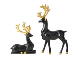 2026 figuras de Reno Nórdico de Origami Linjou, Estatuas de Resina, Pareja (negro)