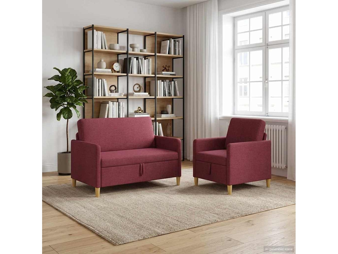 Vidaxl Conjunto De Sofá Com Armazenamento 2 Unid. Vinho Vermelho